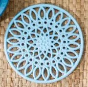 NEW Home Basics Cast Iron Trivet - Sunflower Style Light Blue with Non-Slip Feet