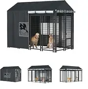 LYBOSH Outdoor Dog Kennel Cover Full Coverage for 8'Dx4'Wx6'H Dog Cages,600d Heavy Duty Waterproof Large Dog Kennel Cover,(Cover Only) Black