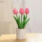 3 Heads Artificial Flowers Tulip Potted PU Flowers Fake Plants Dinner Table