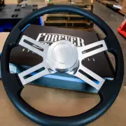 4 Spoke Chrome Black Steering Wheel 18" Freightliner, Kenworth, Peterbilt,Volvo)