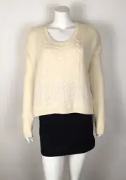 Alice + Olivia Women’s Ribbed Sweater Pullover NWT $348 Cream Small 100% Wool