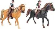 Hiawbon People Horse Riding Figurine Realistic Riding People Action Figure Plastic Horse Rider Model for Farm Animal, Set of 2