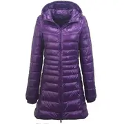 Women"s Lightweight Packable Hooded Puffer Jacket Long Coat,purple M