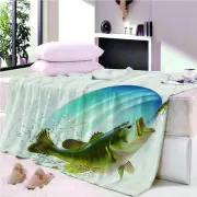 Green Carp Lobster Light Sky 3D Warm Plush Fleece Blanket Picnic Sofa Couch