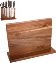 Oolong Multi Functional Acacia Wood Magnetic Knife Holder, Double-Sided Stron...