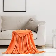 Fleece Throw Blanket 100 x 200 cm Fluffy Soft Warm Sofa Throws Textured Solid for Bedroom, Couch, Travel, Kids, Camping, Orange