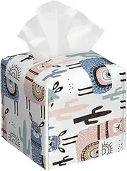 Llama Alpaca Cactus Print Tissue Box Cover Square Waterproof Design for Bathroom Box Table Car and More