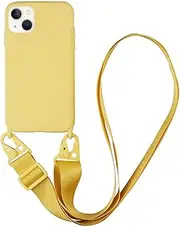 [CQUUKOI] Compatible with iPhone 12/12 Pro,Crossbody Phone Case with Lanyard Cute Soft Silicone Case with Adjustable Shoulder Strap Shockproof Protector Compatible with Women Girls Yellow