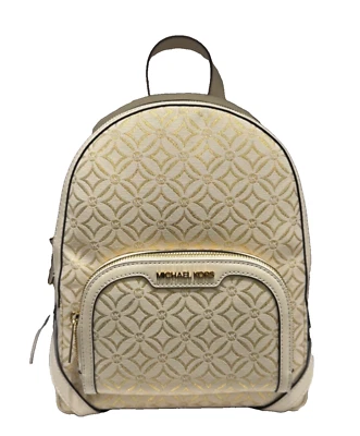 Michael Kors Jaycee Medium Backpack MK Graphic Logo Glitter Pale Gold