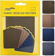 ZEFFFKA Premium Quality Fabric Iron-on Patches Inside & Outside Strongest Glue 100% Cotton Deep Blue Khaki Gray Brown Repair Decorating Kit 12 Pieces Size 3" by 4-1/4" (7.5 cm x 10.5 cm)