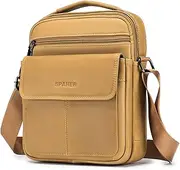 [SPAHER] Men Leather Shoulder Bag Handbag IPAD Business Messenger Backpack Crossbody Casual Tote Sling Travel Bag Document Bag with Top-handle and Adjustable Strap Large Size Brown