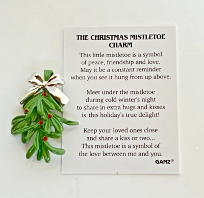 GANZ Christmas MISTLETOE Charm/Token + Poem Card 1 1/4" x 1"