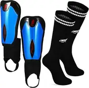 HANABASS 1 Set Football Shin Guards with Sport Long Socks Ergonomic Calf Protection for and Practice Absorbing Lining Easy to Wear Design
