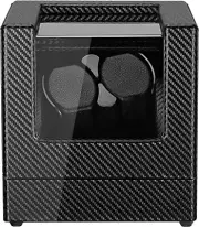 POUILLA Piano Painting Wooden Automatic Double Watch Winder Carbon Fibre Cover-O