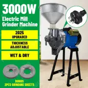 3000w Electric Mill Wet Dry Grinder Machine Corn Grain Rice Wheat Cereal Feed AU