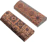 [ROMISBABA] 2 Pcs Vintage Leather Eyeglass Case for Students Portable Glasses Storage Box Scratch Easy Care Assorted Patterns