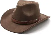 [Lirixus] Western Cowboy Hat Retro Wide Brim Suede Hat Breathable Sun Protection Fashionable Cowboy Cowgirl Hat for Men Women Unisex Cowboy Hat Panama Hat Felt Brown