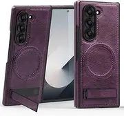 [MVVKKY] for Samsung Z Fold6 Pu Leather Magnets Case Magnetic Kickstand Camera Protection Shell(for Samsung Z Fold6/Purple)