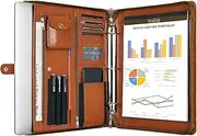 Brown Leather Padfolio for Women/Men, Business Leather Binder 3 Ring Portfolio, Personalized Leather Portfolio Binder, Zippered Portfolio Organizer for A4 Notepad & 13-inch Laptop/Tablet