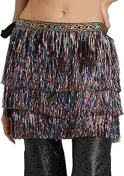 [SEAUR] Hip Scarf Women's Party Carnival Fringe Wrap Belt Metallic Look Glitter Belt Skirt Belly Dance Latin Hip Scarf Lightness