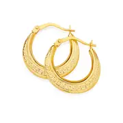 9ct Gold 12mm Greek Key Creole Earrings