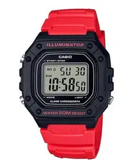 在飛比找Yahoo!奇摩拍賣優惠-CASIO手錶公司貨復古方型錶W-218H-4B 紅色 運動