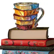 Painted Book Stack Coffee Mug Novelty Glass Cup in Vintage Book Design-Style 1
