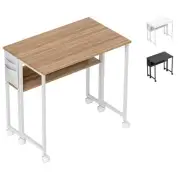 HOMCOM Small Folding Desk Foldable Computer Desk with Shelf Wheels