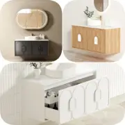 QLD 1200 Otti Laguna Plywood Timber Wood Grain / Black / White Wall Hung Vanity