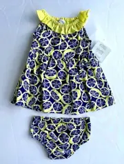 Quiltex Yellow & Blue Lemons Dress & Panties Set. NWT Price $26 3-6 Months