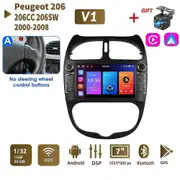 icreative Carplay 7'' 2 Din Android Car Radio for PEUGEOT 206 206CC 206SW 2000-2008 Multimedia Video Player GPS Autoradio Stereo 1+32GB black A