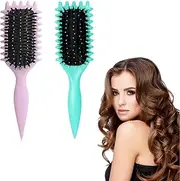 2 Pack Curl Defining Brush,ZANZER 2024 Newest Boar Bristle Hair Brush Styling Brush, Curly Hair Brush, Define Styling Brush, Shaping & Defining Curls for Women (Green + Purple)