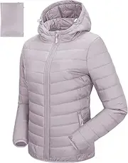 [33,000ft] Women's Lightweight Puffer Jacket Water Repellent Warm Packable Quilted Coat with Hood Ladies Transitional Padded Lined Jacket for Hiking Climbing