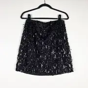 NEW Ann Taylor Loft Black Sequin Fringe Sparkle Embellished Mini Party Skirt 4