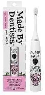Made By Dentists Kids' Rechargeable Electric Toothbrush (with 2 Replacement Heads and Charger) - Cheetah Dust Version, White, Pink