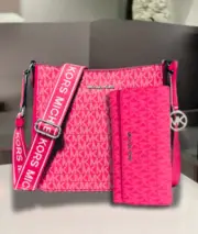 Michael Kors Jet Set Small Messenger Crossbody Bag + Trifold Wallet Dragonfruit