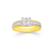 9ct Two Tone Gold Diamond Square Ring