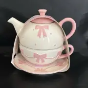 New Bluebird & Willow Teapot Cup Tea for One 3 Piece Individual Tea Set Mug