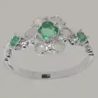 Solid 18k White Gold Natural Emerald & Opal Womens Ring - Sizes 4 to 12
