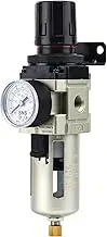 SNS 1/4''NPT Compressed Air Compressor Pressure Filter Regulator Piggyback Combo - Poly Bowl with Metal Guard, Semi-auto Drain, Bracket, with Gauge AW3000-N02A