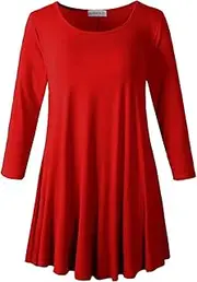 [LARACE] Women 3/4 Sleeve Tunic Top Loose Fit Flare T-Shirt(5X, Red)