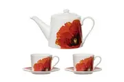 5pc Ashdene Red Poppies Tea Party Coffee Latte Drink Set w Teapot 2x Cup Saucer