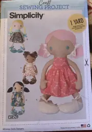 Simplicity 8539 Sewing Pattern 15" Stuffed Doll w/ Clothes