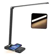 LED Desk Lamp with Night Light, Fast Wireless Charger, USB Black-10w Upg