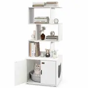 Costway 2 in 1 Cat Litter Box Enclosure w/3 Open Storage Shelves Indoor Pet House Corner Bookshelf