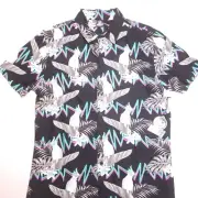 Neff Tropical Palm Tree Cockatoo Bird Print Button Down Cool Shirt Size Meduim