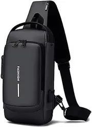 [MAIABLEAU] Men's Crossbody Bag Chest Bags Anti Theft Sling Bag PU Leather Shoulder Bag with USB Charging Port