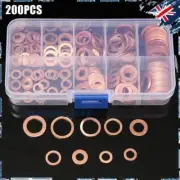 200x/Set Gasket Crush Washers Assorted Solid Copper Car Engine Seal Flat Ring