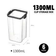 6x Clip Storage Box 1300ML Airtight Food Container Kitchen Cereal Organiser Jar