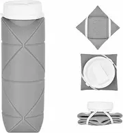 Collapsible Water Bottle Leakproof Valve BPA Free Silicone Foldable Water Bottle for Gym Camping Sports Lightweight Travel Bottle (Grey)